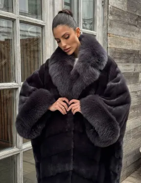 Женская норковая шуба в стиле «Бохо» с отделкой на воротнике и рукавах из меха песца