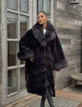 Женская норковая шуба в стиле «Бохо» с отделкой на воротнике и рукавах из меха песца
