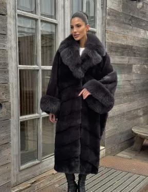 Женская норковая шуба в стиле «Бохо» с отделкой на воротнике и рукавах из меха песца