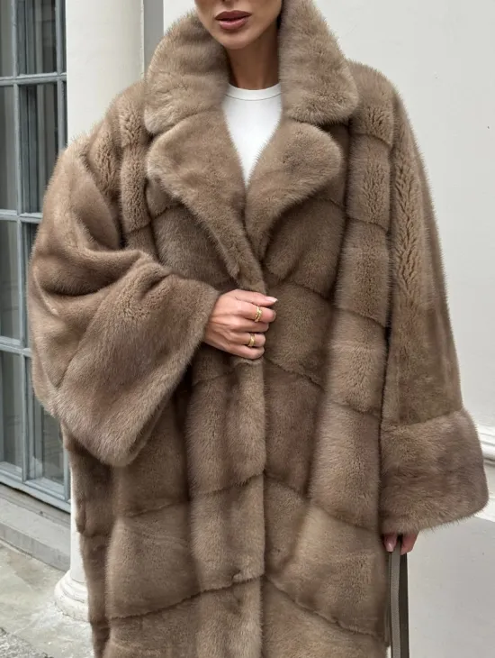 Норковая шуба Бохо из меха скандинавской норки Pastel (большие размеры)