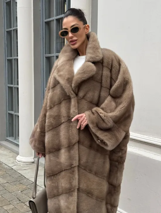 Норковая шуба Бохо из меха скандинавской норки Pastel (большие размеры)