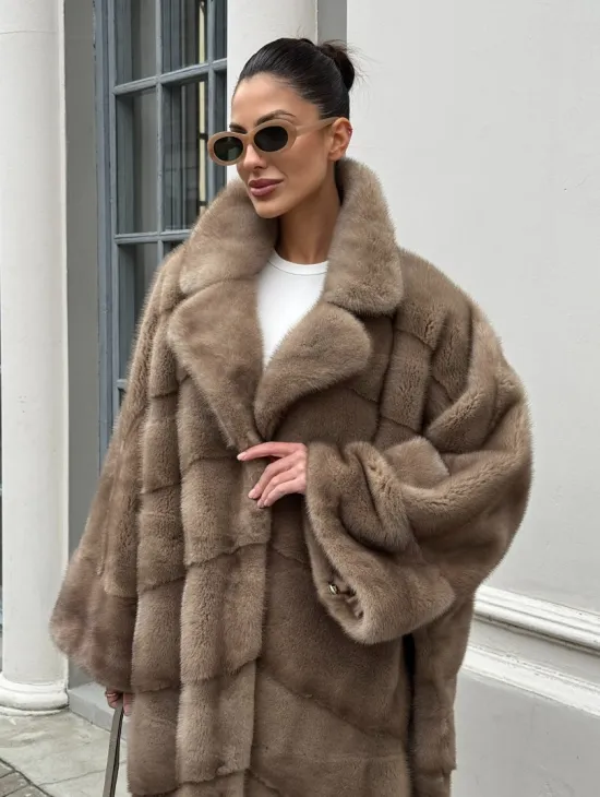 Норковая шуба Бохо из меха скандинавской норки Pastel (большие размеры)