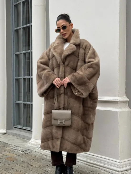 Норковая шуба Бохо из меха скандинавской норки Pastel (большие размеры)