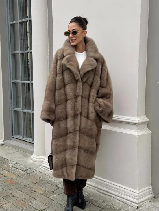 Норковая шуба Бохо из меха скандинавской норки Pastel (большие размеры)