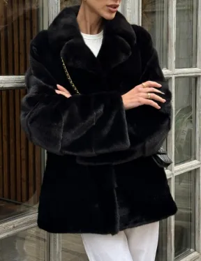 Черный короткий полушубок из плюшевой норки VELVET с английским воротником