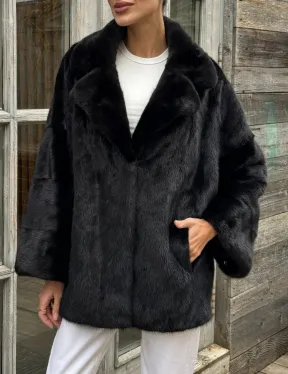 Женский норковый полушубок оверсайз в цвете Black, английский воротник