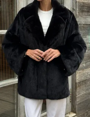 Женский норковый полушубок оверсайз в цвете Black, английский воротник