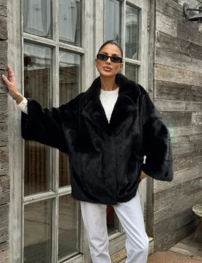 Женский норковый полушубок оверсайз в цвете Black, английский воротник