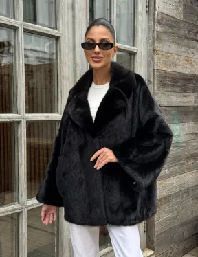 Женский норковый полушубок оверсайз в цвете Black, английский воротник