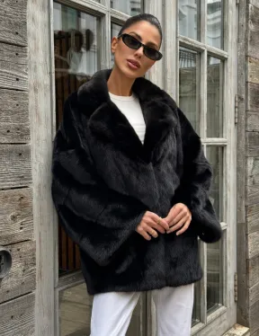 Женский норковый полушубок оверсайз в цвете Black, английский воротник