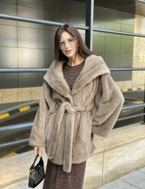 Шуба с капюшоном из меха норки VELVET 