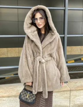 Шуба с капюшоном из меха норки VELVET 