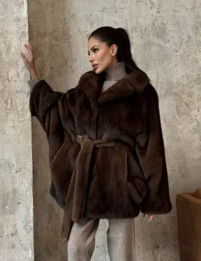 Модная шуба 2025 из меха норки NAFA премиум класса - фасон летучая мышь