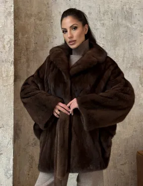 Модная шуба 2025 из меха норки NAFA премиум класса - фасон летучая мышь