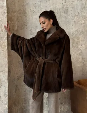 Модная шуба 2025 из меха норки NAFA премиум класса - фасон летучая мышь