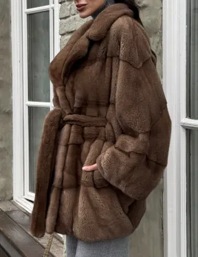 Premium мех, шуба летучая мышь из аукционной норки в натуральном цвете пастель