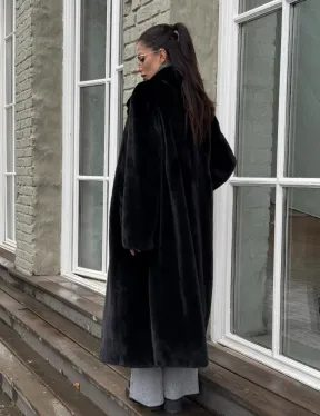 Шуба из канадской аукционной норки с английским воротником - Total black