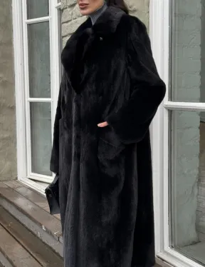 Шуба из канадской аукционной норки с английским воротником - Total black