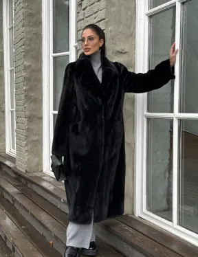 Шуба из канадской аукционной норки с английским воротником - Total black