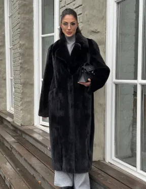 Шуба из канадской аукционной норки с английским воротником - Total black