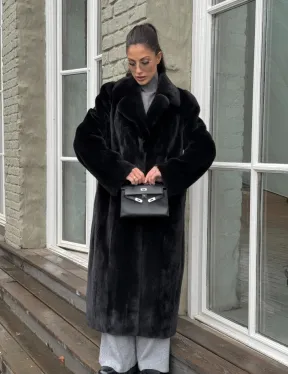 Шуба из канадской аукционной норки с английским воротником - Total black