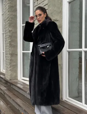 Шуба из канадской аукционной норки с английским воротником - Total black