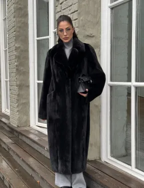 Шуба из канадской аукционной норки с английским воротником - Total black