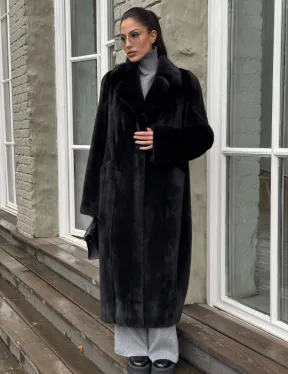 Шуба из канадской аукционной норки с английским воротником - Total black