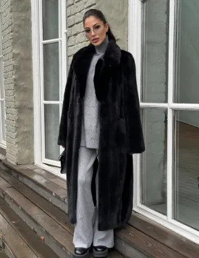 Шуба из канадской аукционной норки с английским воротником - Total black