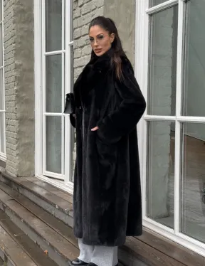 Шуба из канадской аукционной норки с английским воротником - Total black