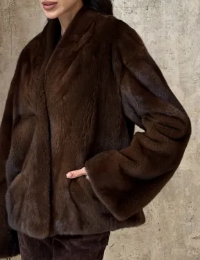 Полушубок женский из меха аукционной норки Браун Вельвет
