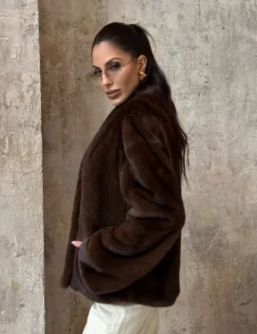 Полушубок женский из меха аукционной норки Браун Вельвет