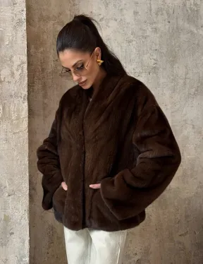 Полушубок женский из меха аукционной норки Браун Вельвет