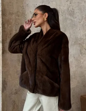 Полушубок женский из меха аукционной норки Браун Вельвет