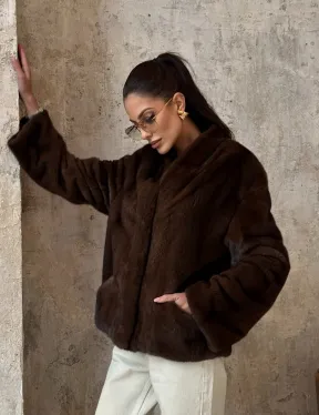 Полушубок женский из меха аукционной норки Браун Вельвет