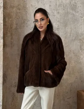 Полушубок женский из меха аукционной норки Браун Вельвет