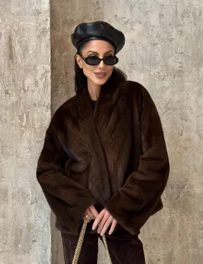 Полушубок женский из меха аукционной норки Браун Вельвет