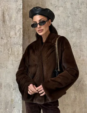 Полушубок женский из меха аукционной норки Браун Вельвет