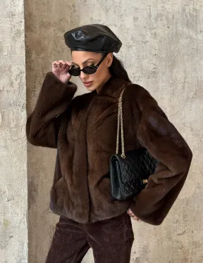 Полушубок женский из меха аукционной норки Браун Вельвет