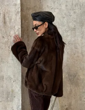 Полушубок женский из меха аукционной норки Браун Вельвет
