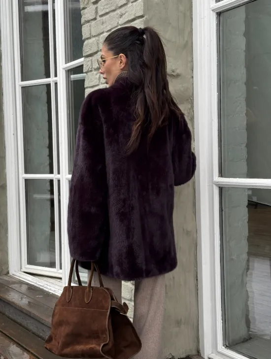 Короткий женский полушубок из меха норки VINTAGE BURGUNDY