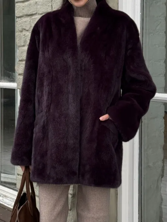 Короткий женский полушубок из меха норки VINTAGE BURGUNDY