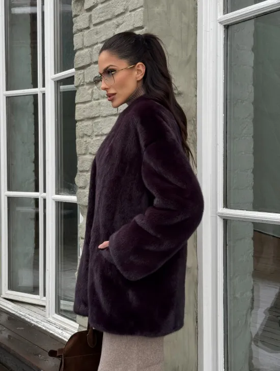 Короткий женский полушубок из меха норки VINTAGE BURGUNDY
