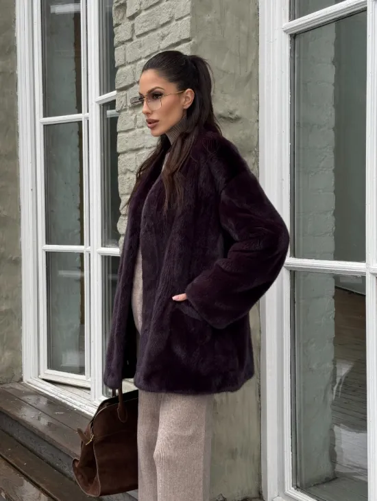 Короткий женский полушубок из меха норки VINTAGE BURGUNDY