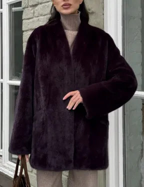 Короткий женский полушубок из меха норки VINTAGE BURGUNDY