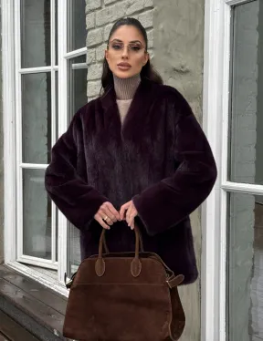 Короткий женский полушубок из меха норки VINTAGE BURGUNDY