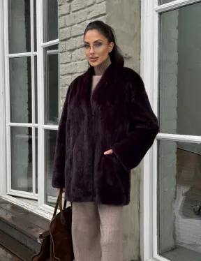 Короткий женский полушубок из меха норки VINTAGE BURGUNDY