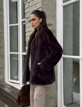 Короткий женский полушубок из меха норки VINTAGE BURGUNDY