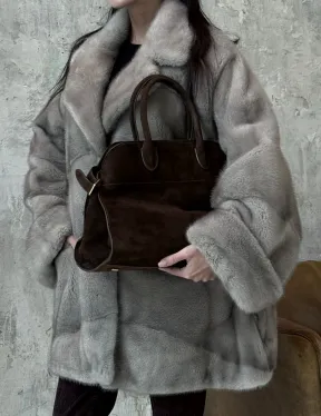 Меховое полупальто из аукционной серо-голубой норки с английским воротником