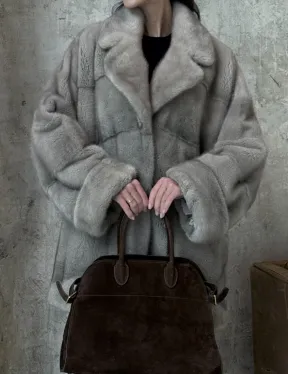 Меховое полупальто из аукционной серо-голубой норки с английским воротником